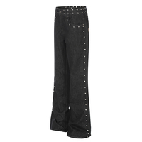 Pantalons pour hommes et femmes de style américain avec rivets métalliques robustes et design patchwork tendance, pantalons en jean déchirés pour hommes