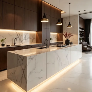 Meubles de cuisine commerciaux de luxe sur mesure, ensemble d'armoires de rangement en bois laqué pour projets de villas - Product Image 6