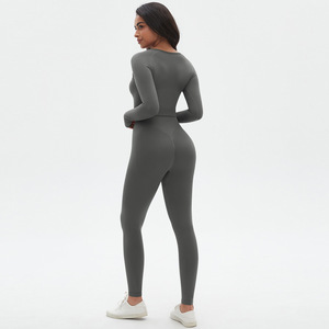 Ensemble de yoga sportif d'hiver pour femmes, deux pièces, haute élasticité, tricoté sans couture, couleur unie, équipement de fitness et de course, respirant, en spandex - Product Image 3