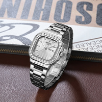 Jam Tangan Pria NIBOSI 2733 Terbaru 2026, Quartz, Kotak, Bezel Berlian, Tampilan Hari dan Tanggal, Bisnis, Tahan Air