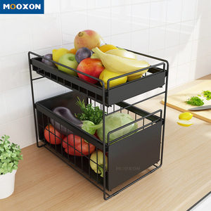 2 Tier Kitchen Storage Shelf Stackable Under Sink Rack Metal Cabinet Drawer Basket