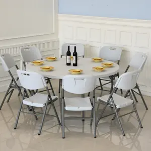 Círculo de moldeo por soplado de HDPE portátil, mesa de comedor de banquete de boda redonda de plástico plegable para eventos al aire libre