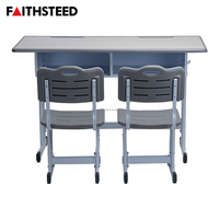 Bureau d'étude double robuste pour l'école - Ensemble d'écriture ergonomique réglable en hauteur en PVC écologique