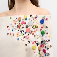 Sweater wanita Satu leher kustom dekorasi kancing Pullover atasan rajut tanpa tali seksi Sweater wanita Pullover longgar warna polos