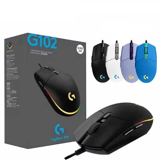 Logitech G102 Mouse 100% Original USB Wired Gaming Mouse 8000 DPI Rainbow Optical Effect Screen for PC/Mac Computer and Laptop