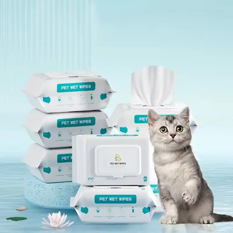 Lingettes de nettoyage antibactériennes pour animaux de compagnie en coton naturel pour animaux de compagnie