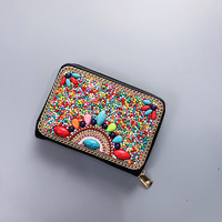 Bohème rétro artisanat lourd perlé fermeture éclair porte-carte femmes voyage Souvenir sac en cuir du Xinjiang Mongolie intérieure Yunnan