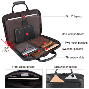 Màu đen đầy đủ Hạt Da bò da 14 inch trường hợp Messenger kinh doanh túi người đàn ông da chính hãng máy tính máy tính xách tay cặp - Product Image 3