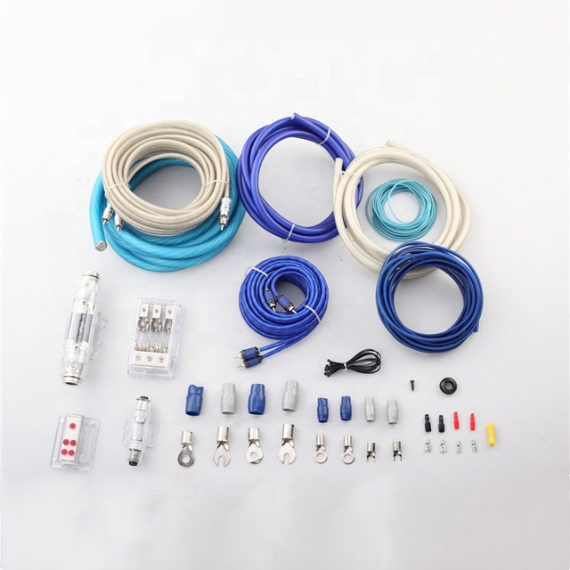 Wholesale Car Amplifier Wiring Kits PVC Jacket Braid Shielding Gold Connectors Audio Subwoofer Power Cable Speakers in Stock