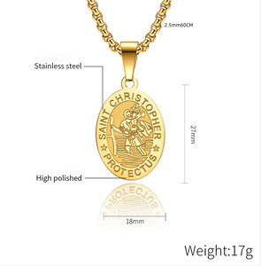 Hıristiyan inanç tabanlı aziz Christopher standart haç moda takı madalya paslanmaz çelik kolye erkekler erkek dini - Product Image 6