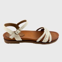 Sandales plates d'été multi-couches en strass tressées pour femmes, avec bride de cheville à boucle réglable, bout ouvert, confortables et décontractées pour la plage