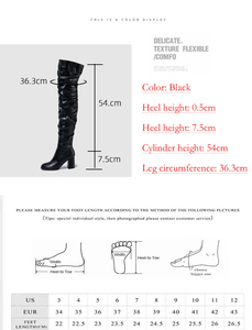 Ruffle Pleated PU Leather Over the Knee Boots Long Boots Thick <b>Block</b> High Heel Botas De Mujer Autumn Winter Boots 35-42 - Product Image 6