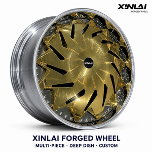 ล้อแม็กซ์ XINLAI สีทองปัดเงา ขนาด 18 19 นิ้ว ดีไซน์แบบหลายชิ้นทรงกังหัน ขอบเงินขัดเงา สำหรับ Toyota GR86 Acura TLX VIP Sty - Product Image 1