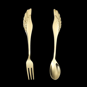 DFC0350 Cuchara y Tenedor de Acero Inoxidable con Diseño de Pluma de Ángel, Juego de Dos Piezas, Portátil, para Hotel y Restaurante, Cubertería Creativa - Product Image 3