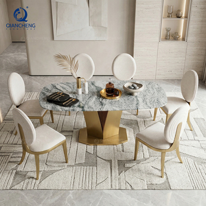 Mesa de Comedor de Mármol Italiano Clásica de Lujo de Alta Calidad para 8 Personas con Base de Acero Inoxidable, Compre Muebles en Línea en China - Product Image 2