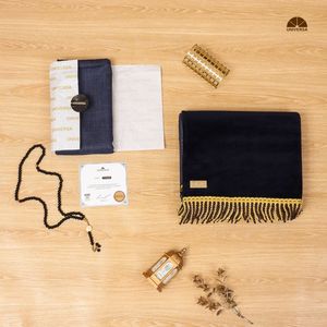 Mens Islamic Modest <b>Gift</b> Set with Prayer Mat Linen Sarong and 99 Bead Natural Stone Tasbih in Elegant Premium Eid <b>Gift</b> <b>Box</b> - Product Image 4