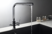 Robinet de cuisine moderne et simple en acier inoxydable, flexible, sans angles morts, à rotation libre, avec poignée unique et douchette céramique