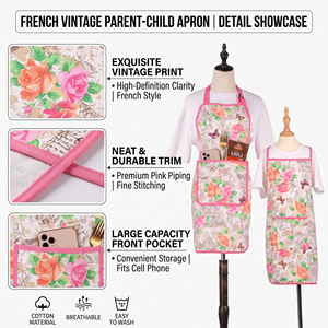 Juego de <span class=keywords><strong>Delantales</strong></span> <span class=keywords><strong>Personalizados</strong></span> de Estilo Vintage Francés con Estampado Floral para Madre e Hija, <span class=keywords><strong>Delantales</strong></span> de Cocina de Lona de Algodón con Bolsillos - Product Image 2