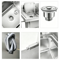Évier commercial en acier inoxydable à cuve unique avec robinet et crédence, personnalisable OEM/ODM pour la restauration