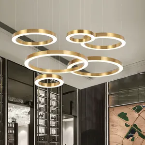 Eenvoudige Opknoping Decoratie Cirkel Ringen Acryl Goud Luxe Moderne Led Kroonluchter Licht