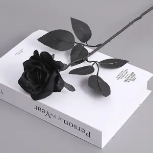 Dekorasi liburan bunga grosir pemakaman hitam dan cokelat sutra mawar bunga buatan hitam untuk dijual
