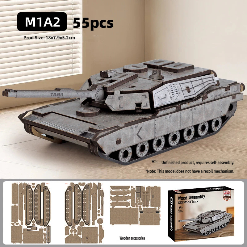 รถถัง M1A2 แบบดึงถอยหลัง 55 ชิ้น [บรรจุในกล่องสี]