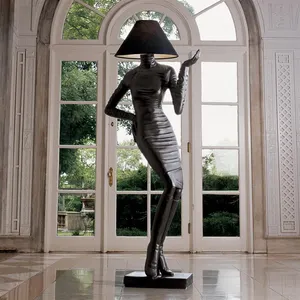 Casa usar tamanho de vida sensual moça estátua bronze lâmpada escultura à venda