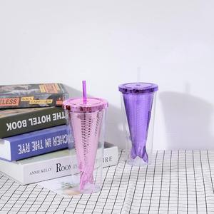 Bouteille d'eau de sport en plastique PS écologique de 16 oz, best-seller, avec couvercle, qualité supérieure, sans BPA, nouveauté, forme de queue de poisson - Product Image 4
