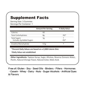 <b>Creatine</b> Gummies Orange Flavor 5000mg Muscle Performance Strength Recovery Athletes Vegan Non-GMO Sugar Free Manufacturer - Product Image 3
