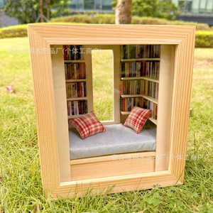 Mini bibliothèque en bois encadrée, décoration de bureau avec livres pour soulager le stress et réduire l'anxiété, design minimaliste léger - Product Image 3