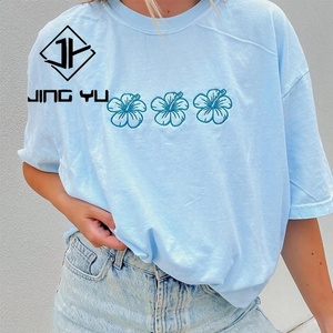 เสื้อยืดลายดอกไม้โอเวอร์ไซส์สำหรับผู้หญิง หลากหลายลายแบบสั่งทำ เสื้อแขนสั้น ใส่สบายๆ สำหรับฤดูร้อน เสื้อทรงหลวมสำหรับใส่ไปเที่ยวชายหาด - Product Image 6