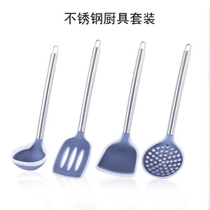 Set di utensili da cucina in acciaio inossidabile e silicone, 4 pezzi, cucchiaio, spatola, colino, mestolo <span class=keywords><strong>per</strong></span> cucina in stile cinese - Product Image 3
