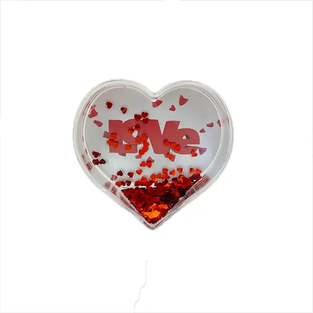 valentine Mother's day love plastic acrylique transparent photo frame with floating sparkle glitter hearts