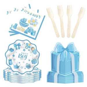 ชุดอุปกรณ์ตกแต่งงานเลี้ยงเปิดเผยเพศลูกน้อย DAMAI สำหรับทีมเด็กชาย จานกระดาษ ผ้าเช็ดปาก ของใช้บนโต๊ะอาหารแบบใช้แล้วทิ้งสำหรับงานเลี้ยงฉลองทารก สำหรับแขก 8 ท่าน - Product Image 4