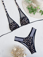 Sexy Lady G String Micro Thong Bikini Badmode Gestreept Luipaard Plaid Bloemenprint 2-delig Visnet Mesh Anti-UV Zomerbadpakken