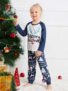Pyjama de Noël personnalisé bleu marine pour la famille, imprimé cerf, en coton, pyjama de Noël pour enfants, ensembles de pyjamas de Noël en bambou pour la famille, pyjama de Noël pour femmes - Product Image 5