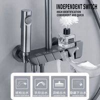 Ensemble de douche piano moderne de luxe en chrome brossé avec fonction pluie, mitigeur thermostatique eau chaude/froide, jets souples et barre coulissante