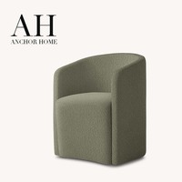 Fauteuil de luxe AH en bouclette, vert sauge, entièrement rembourré, sans pieds, dossier en U, pour salon et bureau