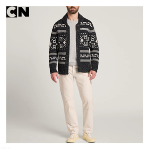 Chứng Nhận Gres Cardigan Nhà Sản Xuất Biểu Tượng Tùy Chỉnh Người Đàn Ông Màu Đen Cổ Điển Lambswool Tây Dệt Kim Cardigan Áo Len Với Zip up - Product Image 3