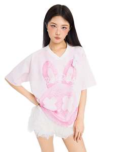 Camiseta Amant Rabbit Rosa Estilo Urbano <span class=keywords><strong>de</strong></span> Corte Holgado, Tejido Doble con Estampado por Sublimación, Venta al por Mayor - Product Image 3