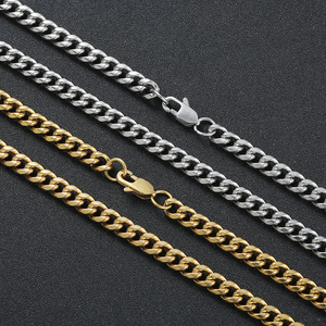 4mm-9mm <strong>stainless</strong> <strong>steel</strong> chain necklace, simple round hip-hop smooth surface Cuban chain round grinding chain men - Product Image 1