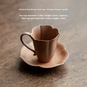 Tazza da tè in ceramica grezza stile cinese retrò con manico, semi-artigianale, per set da tè Kung Fu, piattino, tazza da tè, ciotola da tè - Product Image 4