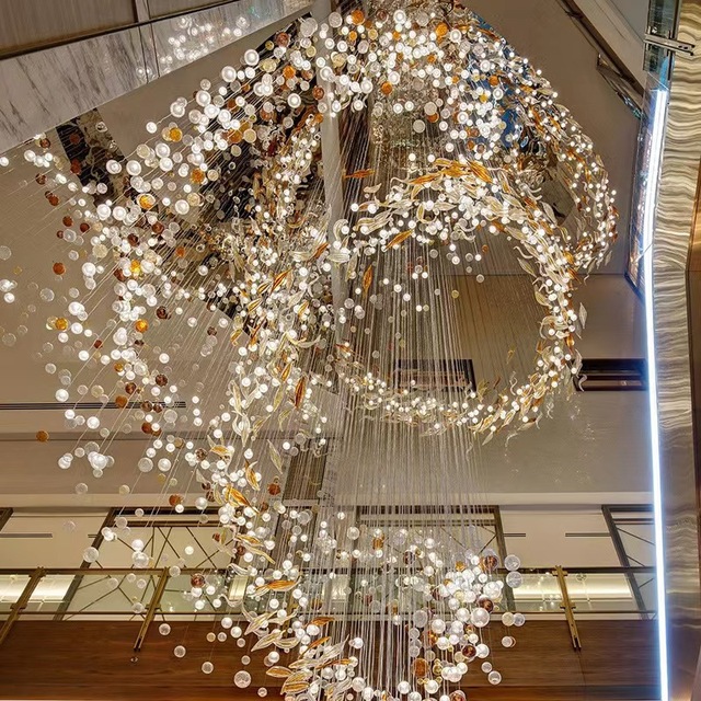 Luxury Art Glass Ball Shape Chandelier Decorative Modern Hand Blown Glass Lamp for Hotel Villa Lobby Pendant Light Chandelier