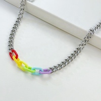 Nouveau Design Demi Acrylique Plastique Arc-en-Ciel Pride Chaînes et Demi Chaîne En Acier Inoxydable Collier Hommes
