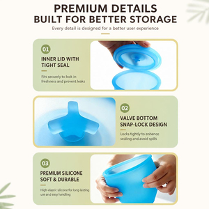 Ensemble de contenants alimentaires en silicone, hermétiques, anti-fuites, de qualité alimentaire, sans BPA, réutilisables, empilables, boîtes d'organisation pour la cuisine - Product Image 4