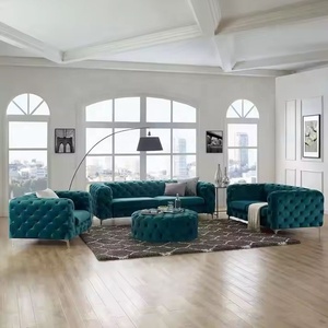 Juego de Muebles Modulares Chesterfield para Sala de Estar, Estilo Moderno, Dos Plazas, Terciopelo Verde, Sofá Lounge Resistente y Económico - Product Image 2