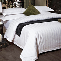 Parure de Lit d'Hôtel de Luxe 100% Coton Blanche, Linge de Lit Satiné à Rayures, Housse de Couette, Drap-Housse et Taie d'Oreiller pour Lits Simples, Doubles, Queen et King