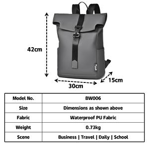 Trendy Unisex Large Roll Top Laptop <b>Backpack</b> Waterproof Pu Polyester Leisure Daily Use School <b>College</b> Students Teenagers - Product Image 5