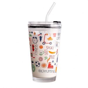 Gobelet en verre avec couvercle gradué, grande capacité, design créatif et mignon, tasse à petit-déjeuner pour lait et boissons - Product Image 5