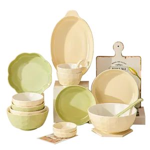 Nordic Design Irregular Porcelain Tableware Household Luxury Dinner Ware Green Plate And Bowl Set Ceramic Dishes